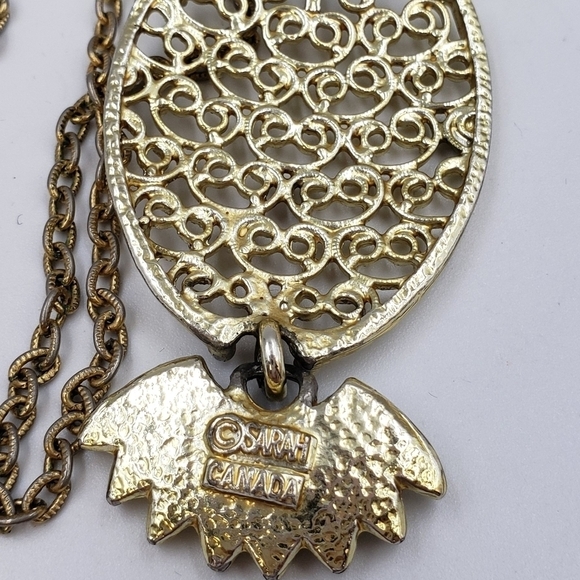 Vintage Sarah Conventry Gold Tone Necklace Owl Pendant  70's - Picture 13 of 14